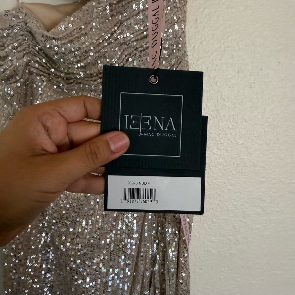 MAC DUGGAL Dress Size 4 Evening Gown Sequin NEW Cream One Shoulder Cut Out - Picture 6 of 12